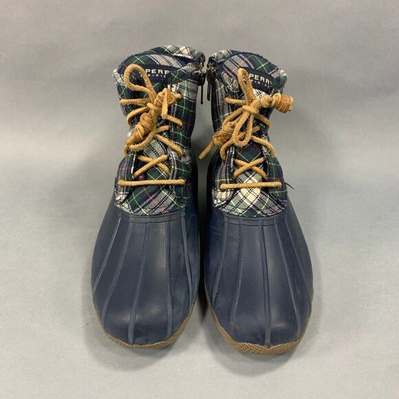 Sperry Rain Boots Women's Size 7.5 Blue Plaid Syren Gulf Rubber Duck Boots - Picture 4 of 11